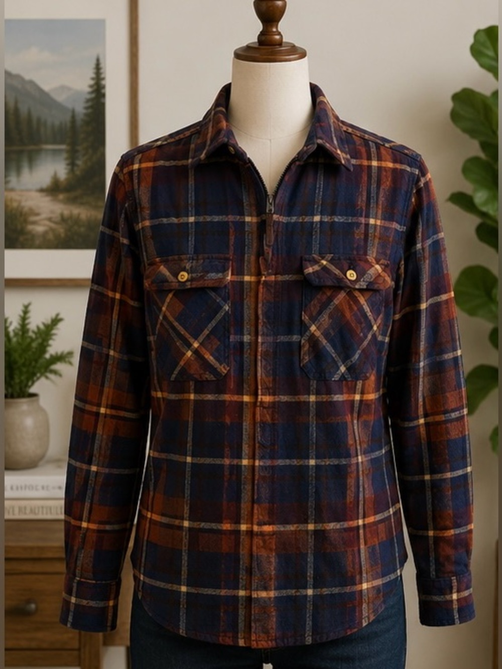 J.Crew Plaid Flannel Shirt Women’s Small Blue Burgundy Button Front
